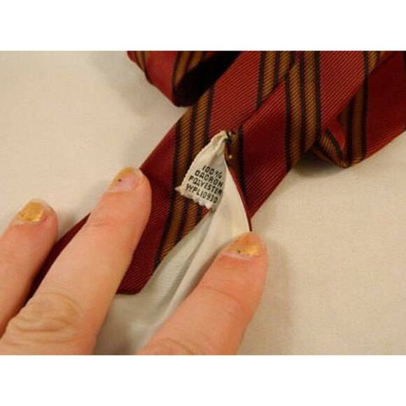 Vintage Big and Tall Mens Striped Tie, Dark Red Black Olive Green Neck Tie - Picture 6 of 8